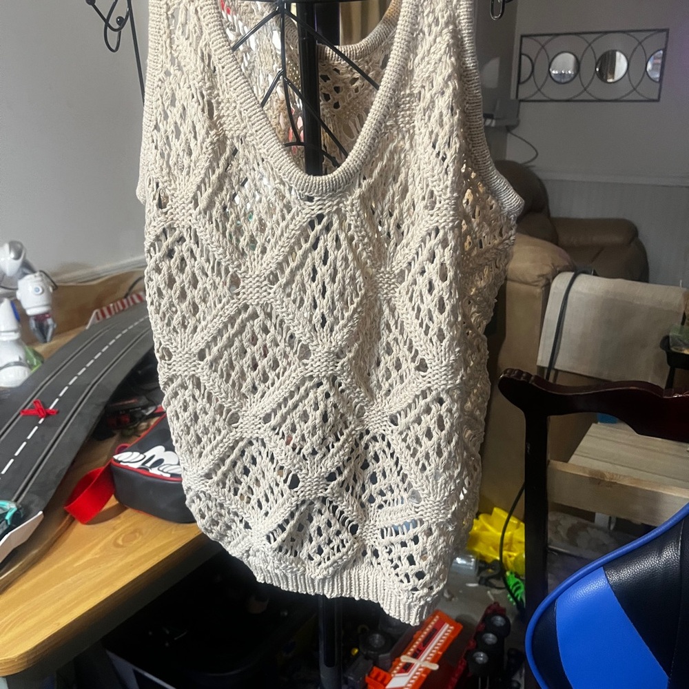 Cream Crochet Knit Tank Top - Picture 4 of 10
